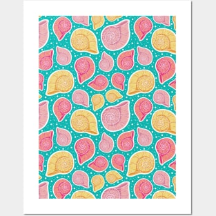 Beautiful Line Art Seashells Seamless Surface Pattern Design Posters and Art